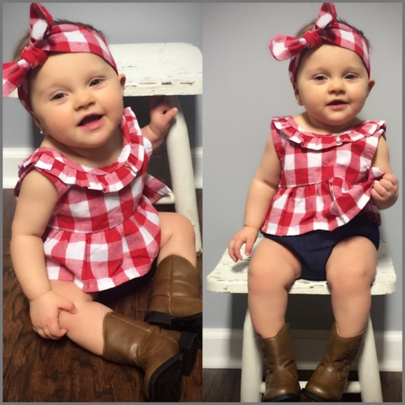 ❤️LAST ONE❤️ Red & White Check 3pc. Set w/ Jeans - Picture 3 of 5